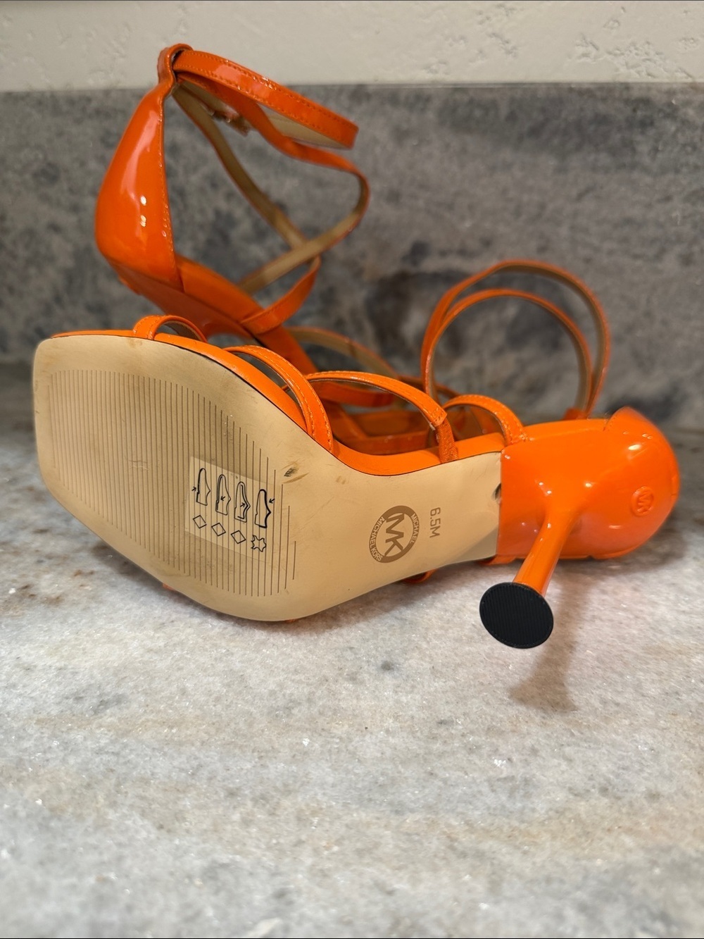 NWT Michael Kors Imani Patent Leather Strappy Orange Sandal - Picture 6 of 7